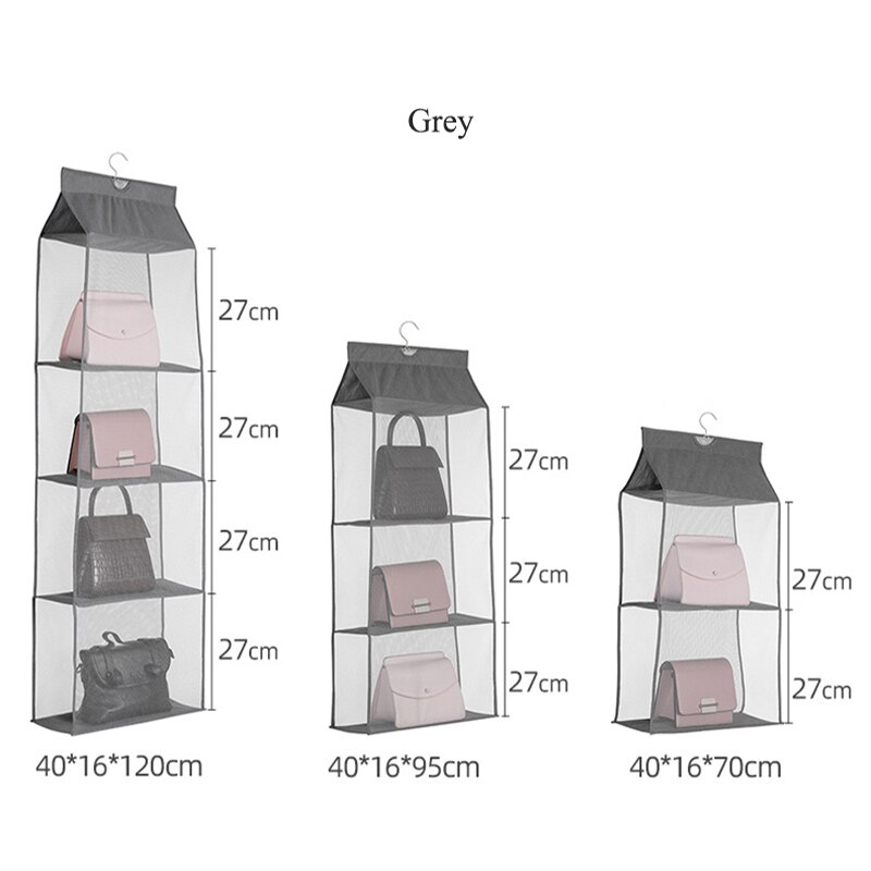 Foldable Hanging Bag 4 Layer Folding Shelf Bag Purse Handbag Organizer Door Wall Sundry Pocket Hanger Hanging Closet Storage Bag