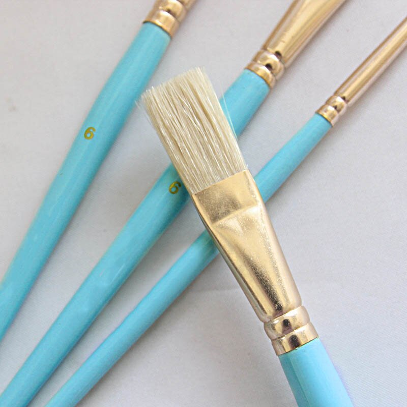 4Pcs Senior Drawing Brushes Drawing Art Supplie Aluminum Tube Artist Paint Brush Oil Painting Brushes Wooden Handle Sky Blue
