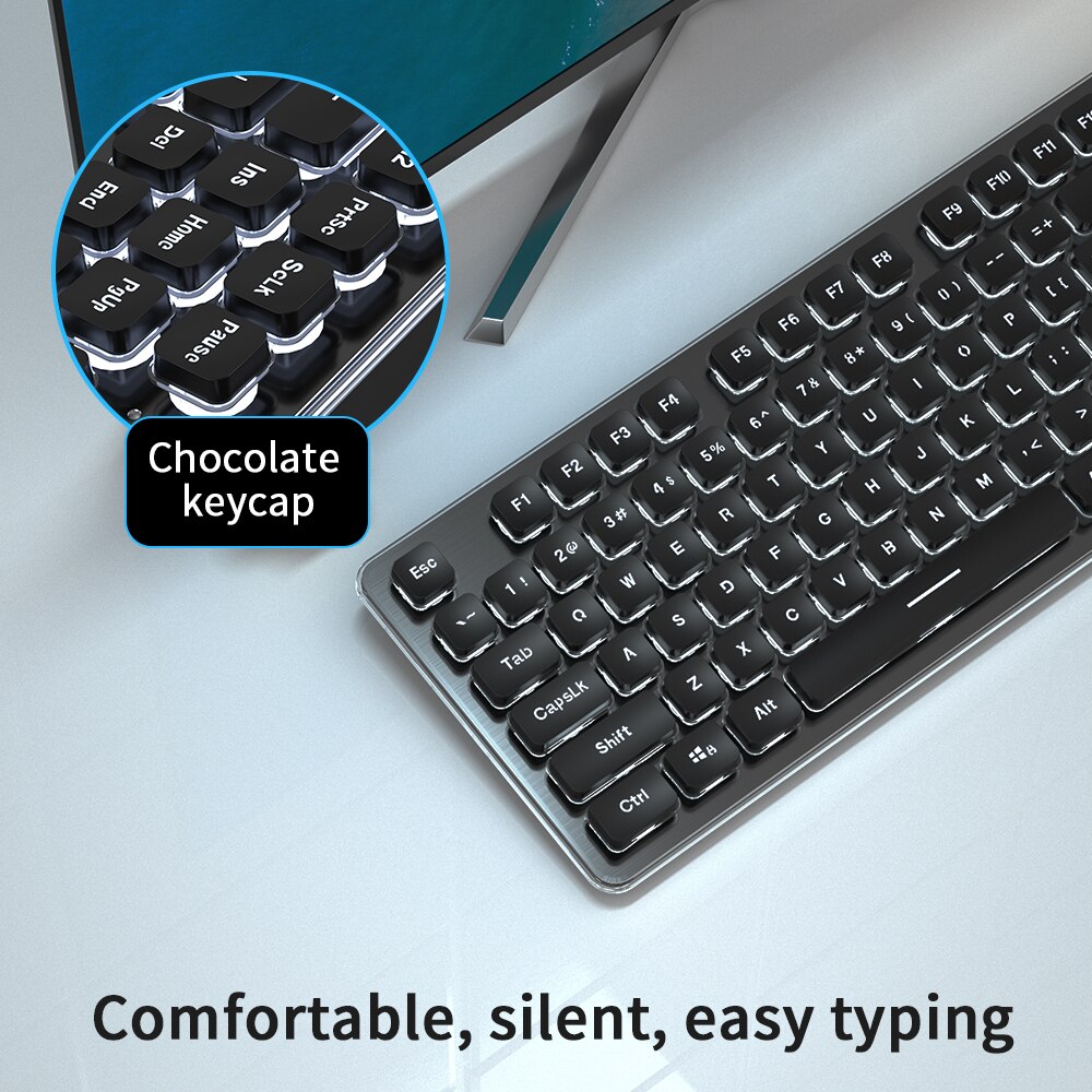 Set tastiera e Mouse wireless, Mouse retroilluminato ricaricabile a 104 tasti ricaricabile a 2.4GHz Full Size per Computer, Laptop, PC