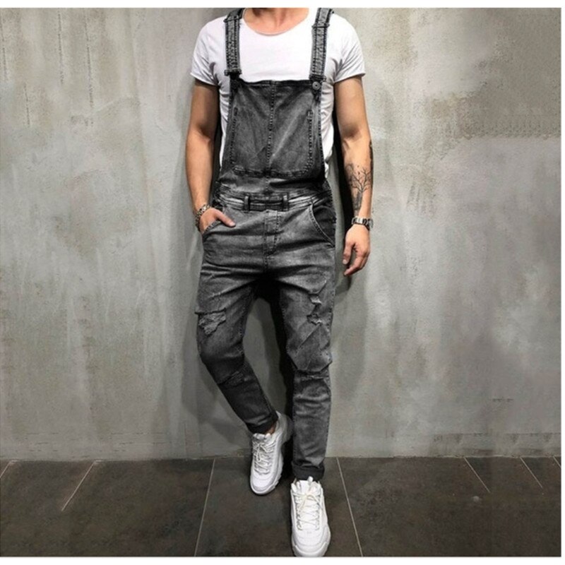 Monos vaqueros rasgados de estilo retro para hombre, Peto vaquero desgastado de Hi Street, pantalones con tirantes, talla S-3XL: Gray / S