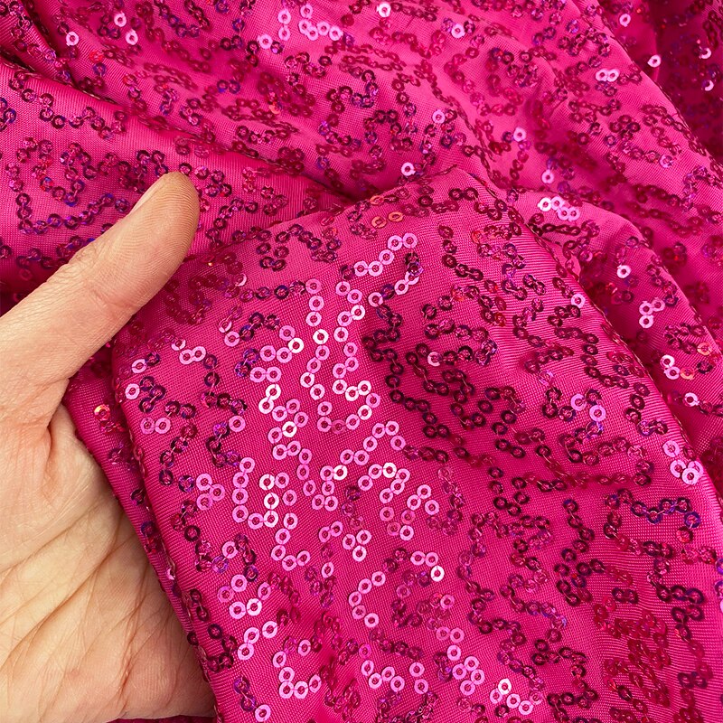 Shimmer Neon Pink Sequin Fabric Stretch Embroidered for Dancewear Dress Sewing: Default Title