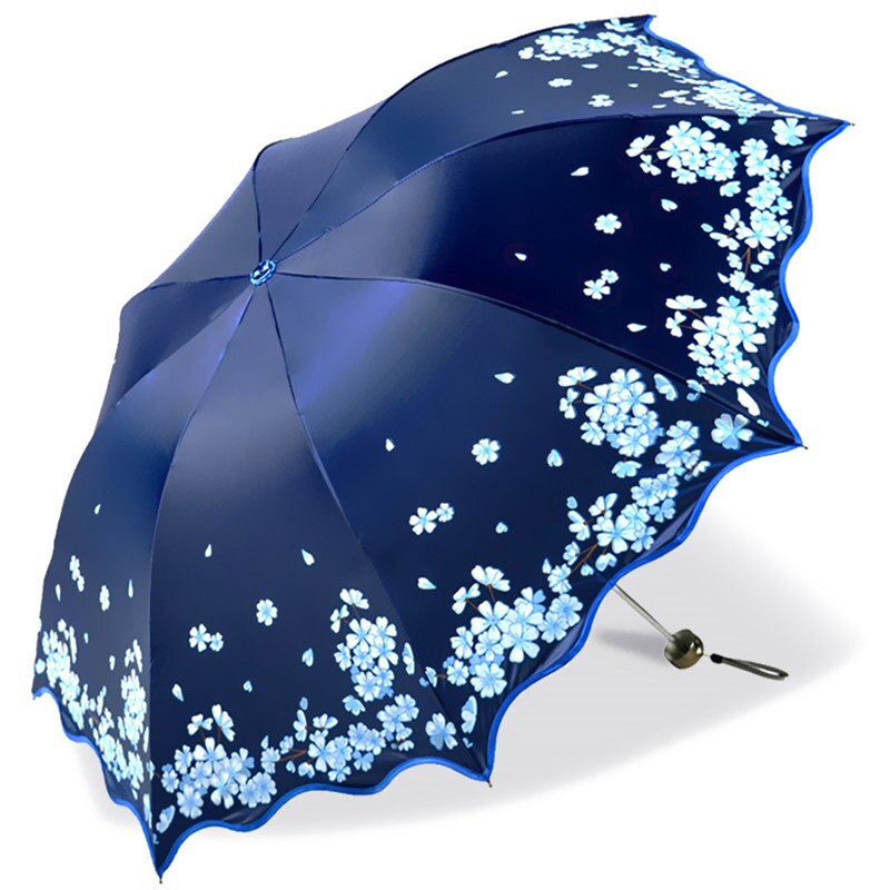 Flower Umbrella Female Folding Chinese Light Anti-UV Girl Sun Parasol Kids Umbrellas Rain Women: Navy Blue