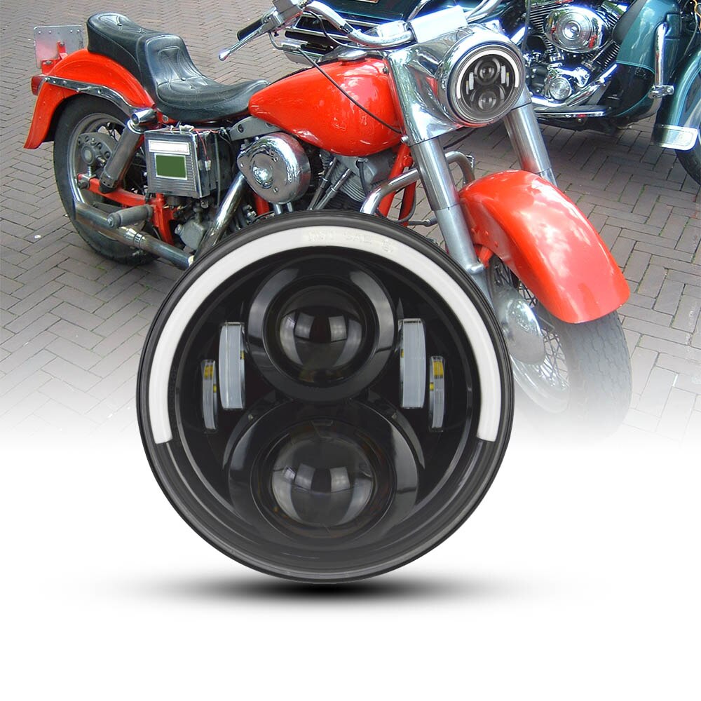 7" LED Headlights Projector LED Lights Bulb Headlamp 7 inch For FLSTC FLSTF FLSTFB: 50W Black halo half