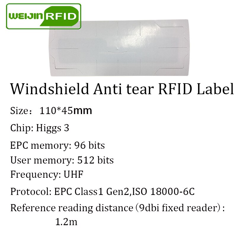 Etiqueta RFID UHF pegatina vehículo parabrisas EPC 6C 915m 868m 860-960M Alien Higgs3 anti-rasgado adhesivo pasivo imprimible Etiqueta RFID