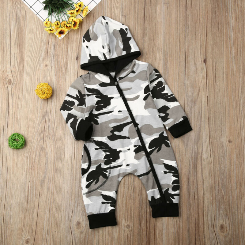 Emmababy Baby Boy Kleding Lange Mouw Camouflage Print Rompertjes Warm Lente Herfst Katoen Hooded Romper Playsuit Kleding
