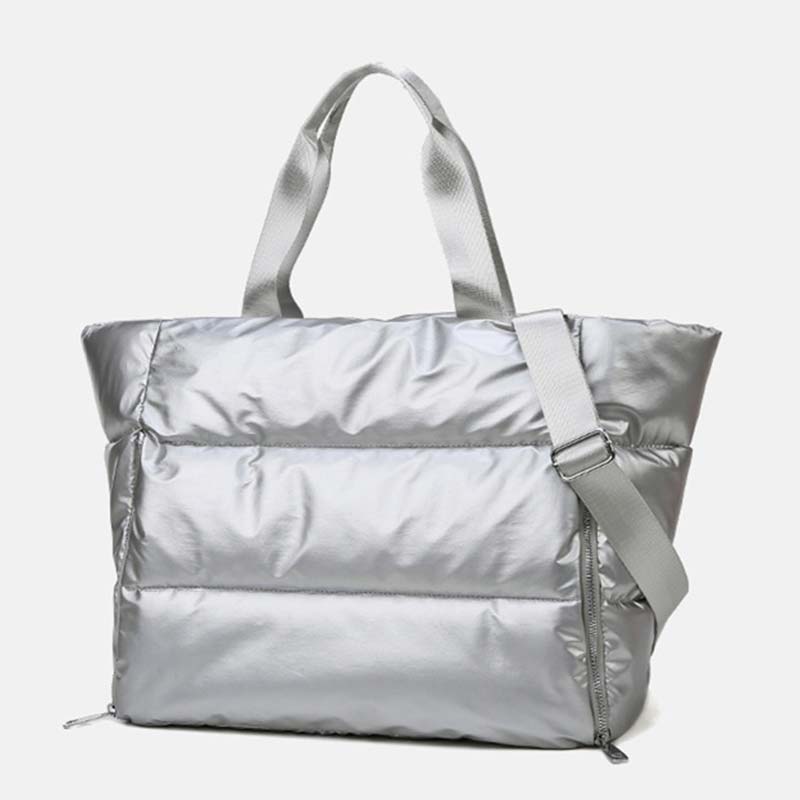 Winter Pluizige Gewatteerde Vrouw Handtas Grote Gewatteerde Shopper Bag Vrouwelijke Gewatteerde Tassen Vrouwen Nylon Schoudertassen Casual Geblazen Tas: Zilver