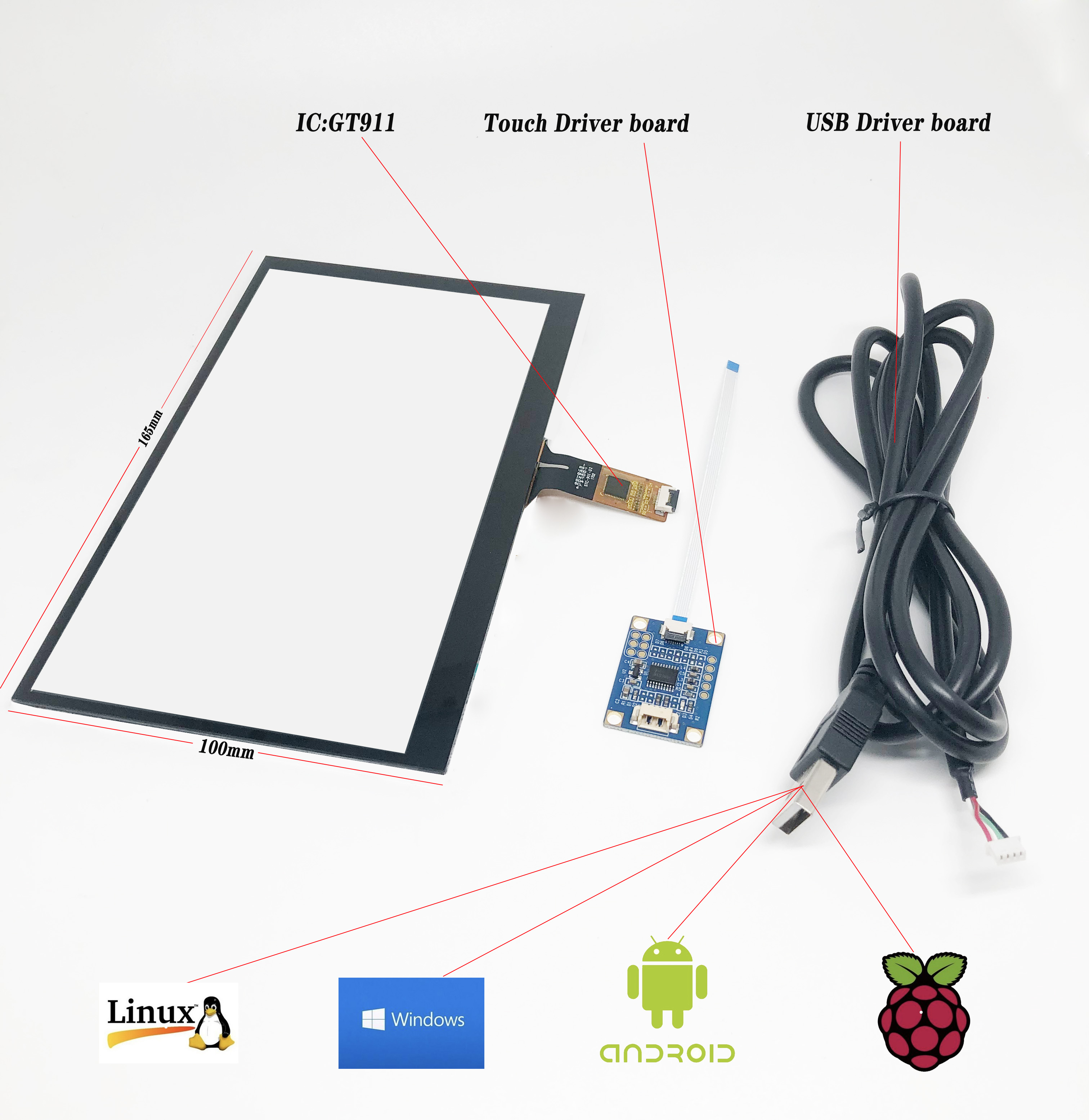 Bordo di Driver del Controller Dello Schermo LCD HDMI Per Innolux AT070TN90 AT090TN10 AT070TN93 AT080TN52 Micro USB 50 Spilli con GT911 touch: GT911 touch