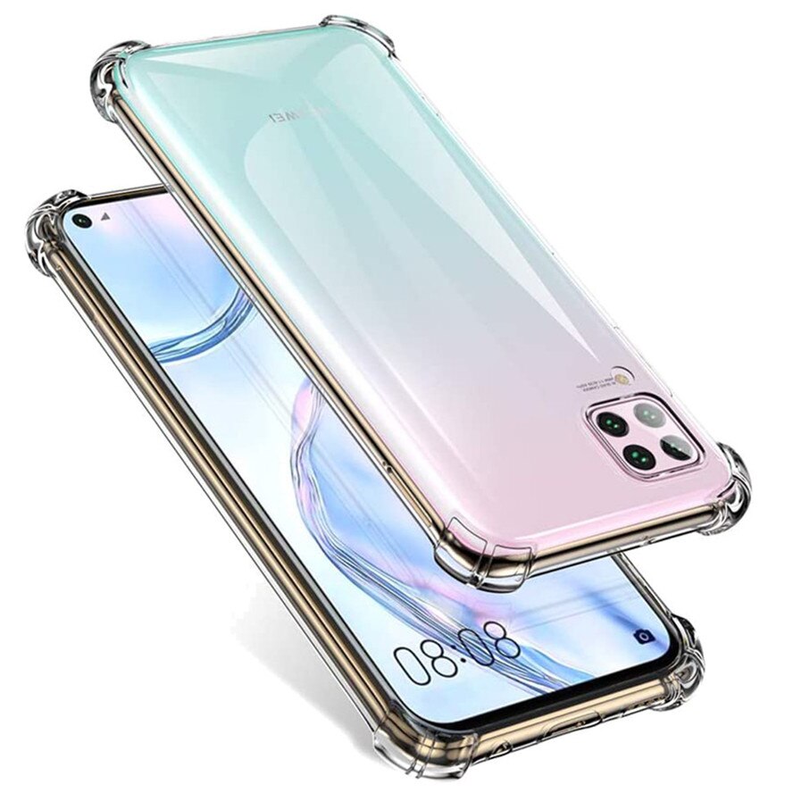 3-en-1 hauwei p 40 lite verre de caméra + étui d'airbag transparent doux pour huawei p40 lite lumière lait verre housse de protection