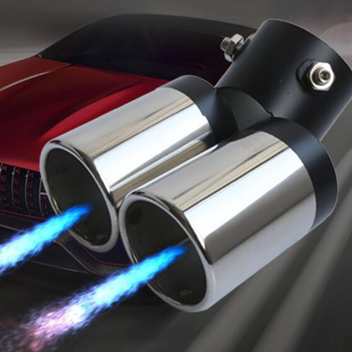 Universal Car Vehicle Stainless Steel Exhaust Muffler Steel Tail Pipe Bending Double Tube Waterproof anti-rust (silver&black)