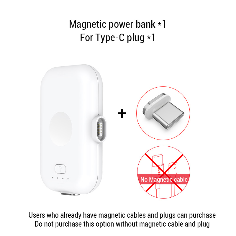 PZOZ Magnetic Power Bank For iPhone Micro USB Type C 1200mAh Mini Magnet Charger Power Bank For iPhone iPad Xiaomi Huawei Phone: For Type-C NO Cable