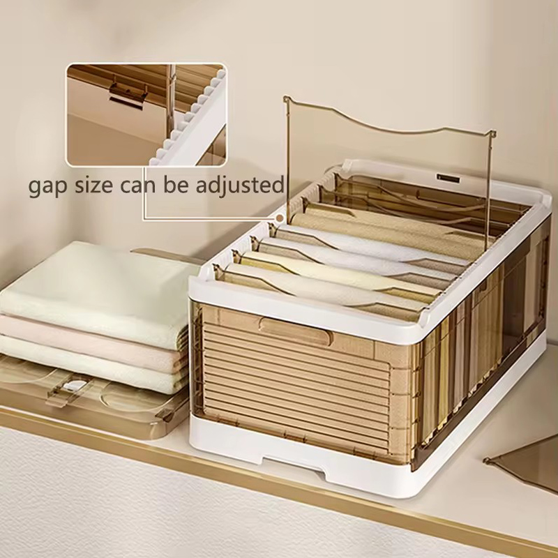 Plastic Wardrobe Clothes Organizer with Handle, Removable Dividers and Cover Stackable Foldable Closet Drawer Storage Box