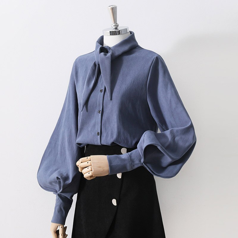 Chemisier décontracté à manches lanternes pour femme, haut à gros nœud et oreilles de lapin, chemise à boutons, coréenne, printemps,