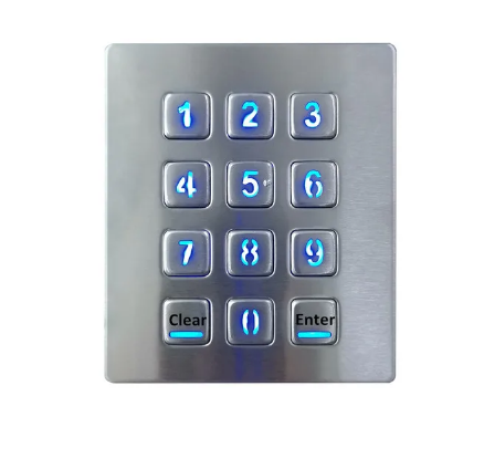 Industrial Keyboard with 12 Keys IP65 3x4 Kiosk Metal USB Keypad Stainless Steel Metallic Waterproof Slim Electric Lock Keypad: Pewter / Brown Switch