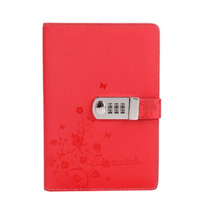 Spiral A5 Notebook Paper Lock Password Code Stationery Products Diary 100 Sheets Office Shcool Supplies Notepad with Lock: Red