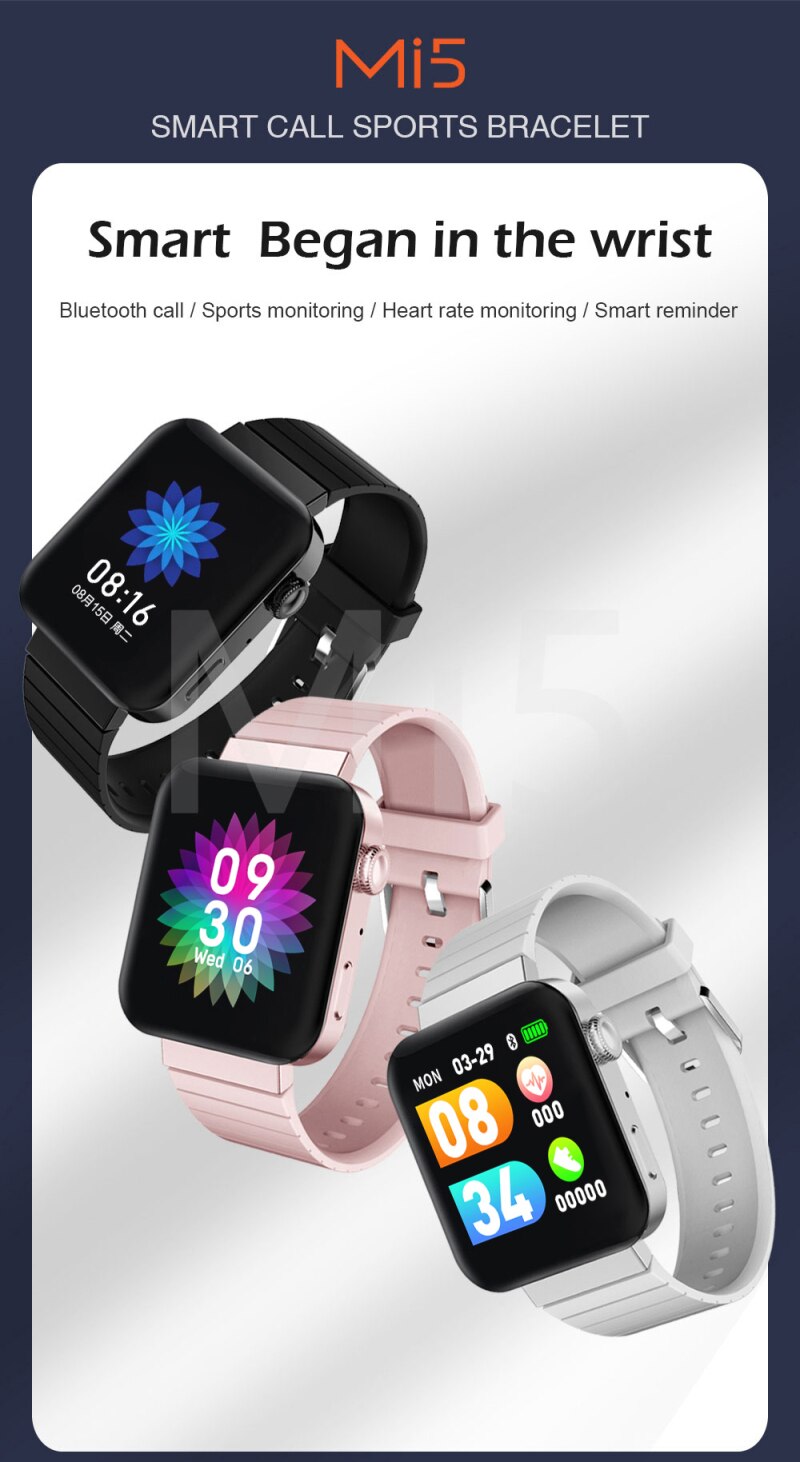 MI5 Smart Watch Wristband Bluetooth Sport Call Music Camera Control Heart Rate Monitor Fitness Tracker Bracelet