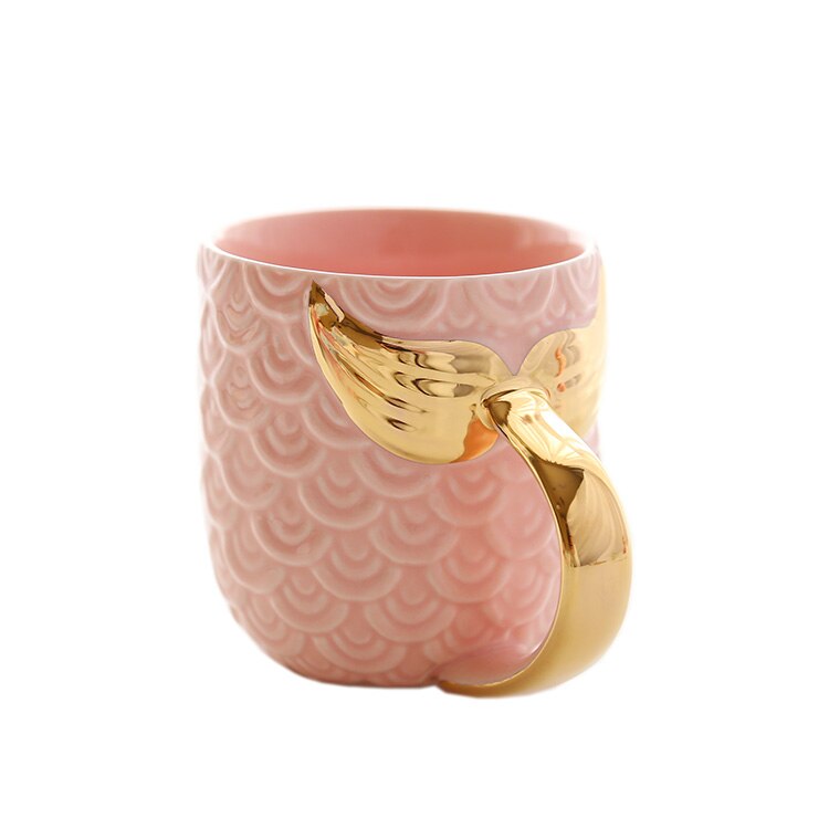 Gull kaffekrus havfrue keramisk kopp morgen melk kopp reise krus te kopp jul til kjæreste servise dekor: Rosa