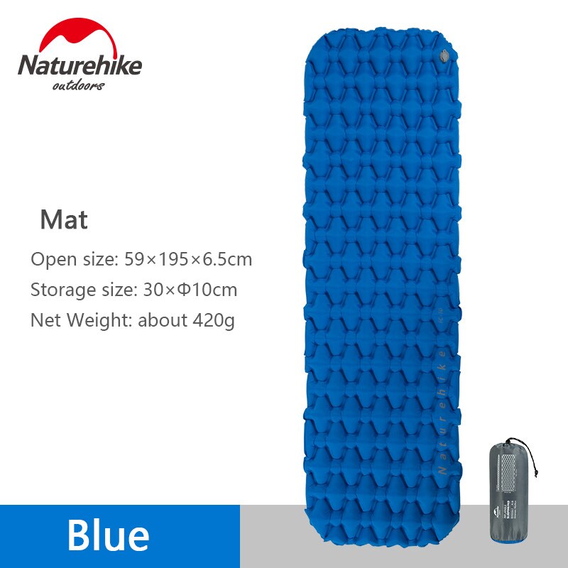 Naturehike Materasso Gonfiabile Sacco A Pelo di Campeggio pad con Cuscino all'aperto Ultralight Portatile Sacco A Pelo Tenda pad: Mattress-blu