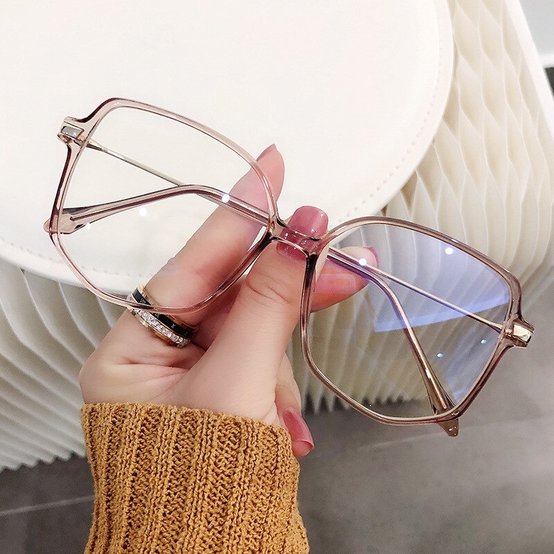 Ahora Oversize Anti Blue Light Reading Glasses Plygon Alloy Women&amp;Men Presbyopic Eyeglasses With Diopter +1.0...+4.0: +300 / BROWN