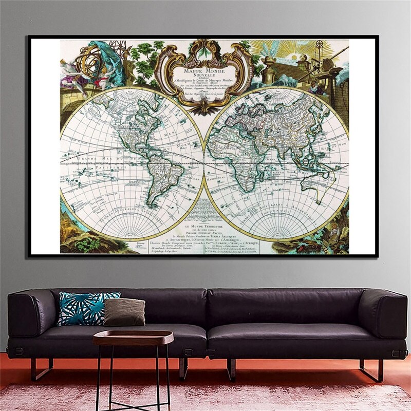 150x100cm Vintage French Map Old Version Office Decorative Map Non-woven Non-Smell Collapsible World Map Posters