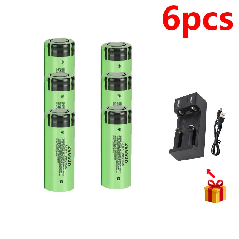 Original 26650 battery 5000mAh 3.7V 50A lithium ion rechargeable battery for 26650A LED flashlight+charger: MULTI