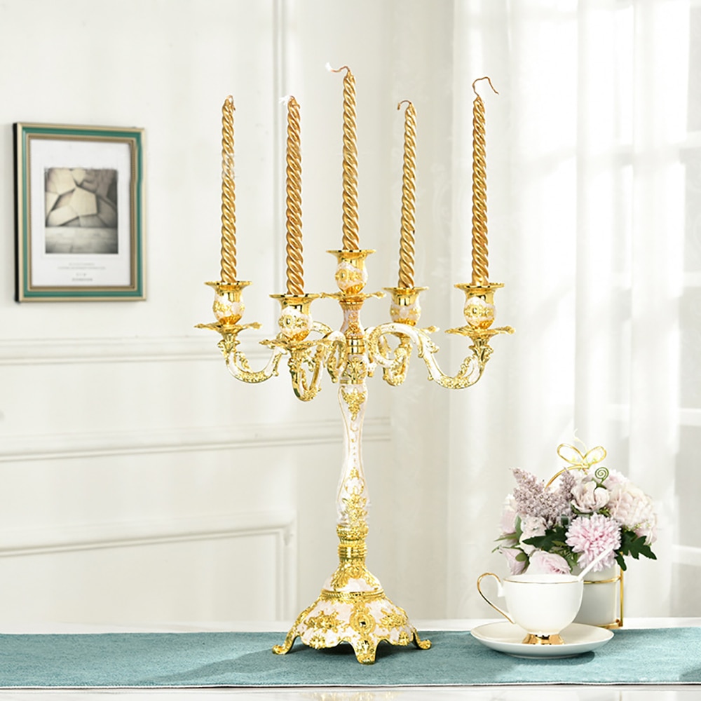1PC Antique Retro Gold Candlesticks Tall Bronze Silver Christmas Candelabra Wedding Decorations European Metal Candle Holders