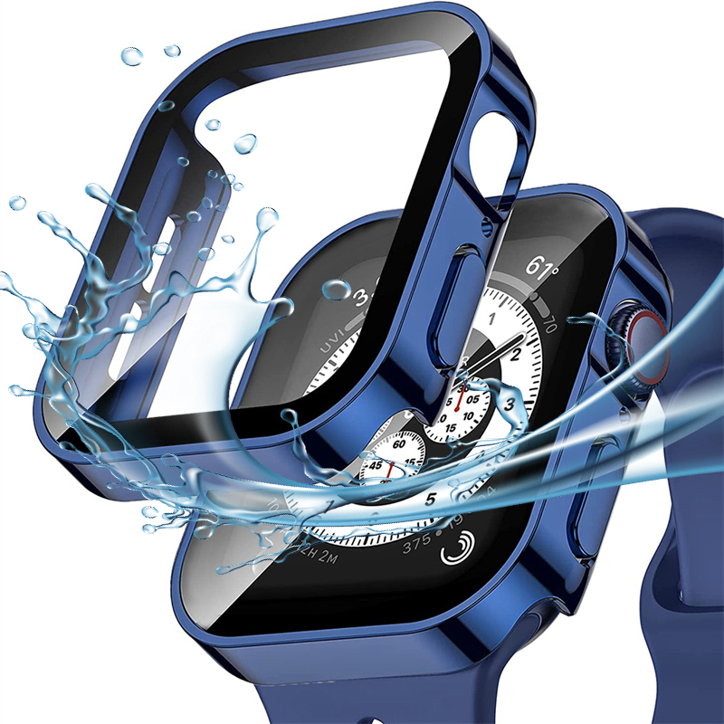 Gehard glazen behuizing voor Apple Watch 45 mm 41 mm 44 mm 40 mm Screenprotector Cover Waterdichte harde bumper iWatch-serie 4 5 SE 6 7 8