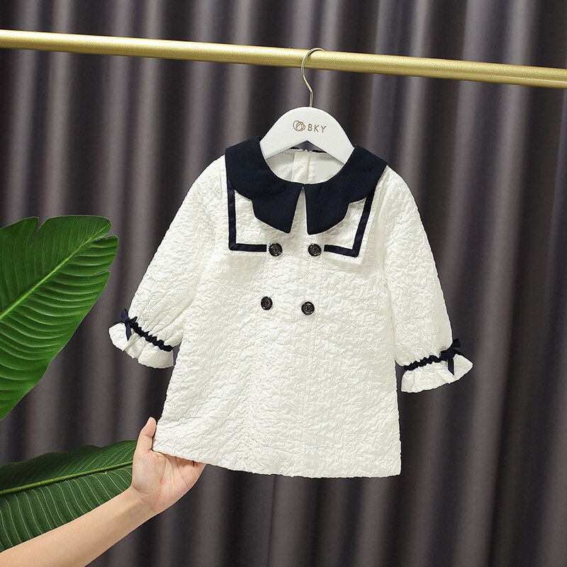 Baby Meisjes Zoete Jurk Herfst Elegante Prinses Lange Mouwen Jurk Revers Kinderen Jurk Kids