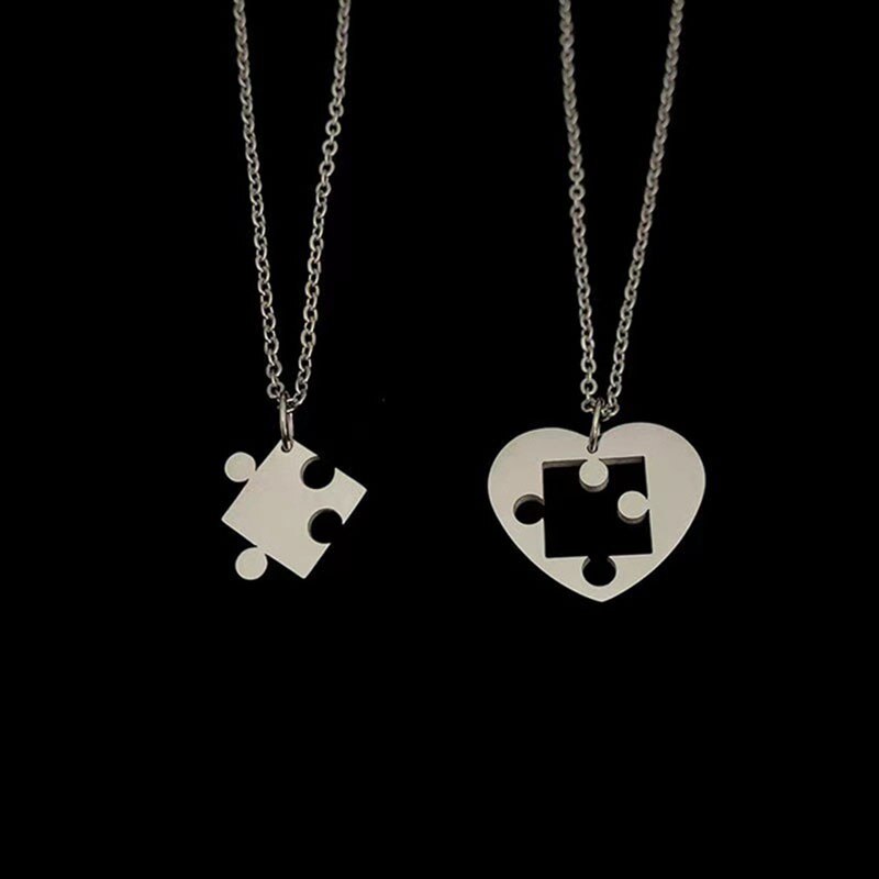 Brand tai chi gossip necklaces for women gothic sun moon matched pendant neck chain best friends lovers jewelry: Puzzle heart