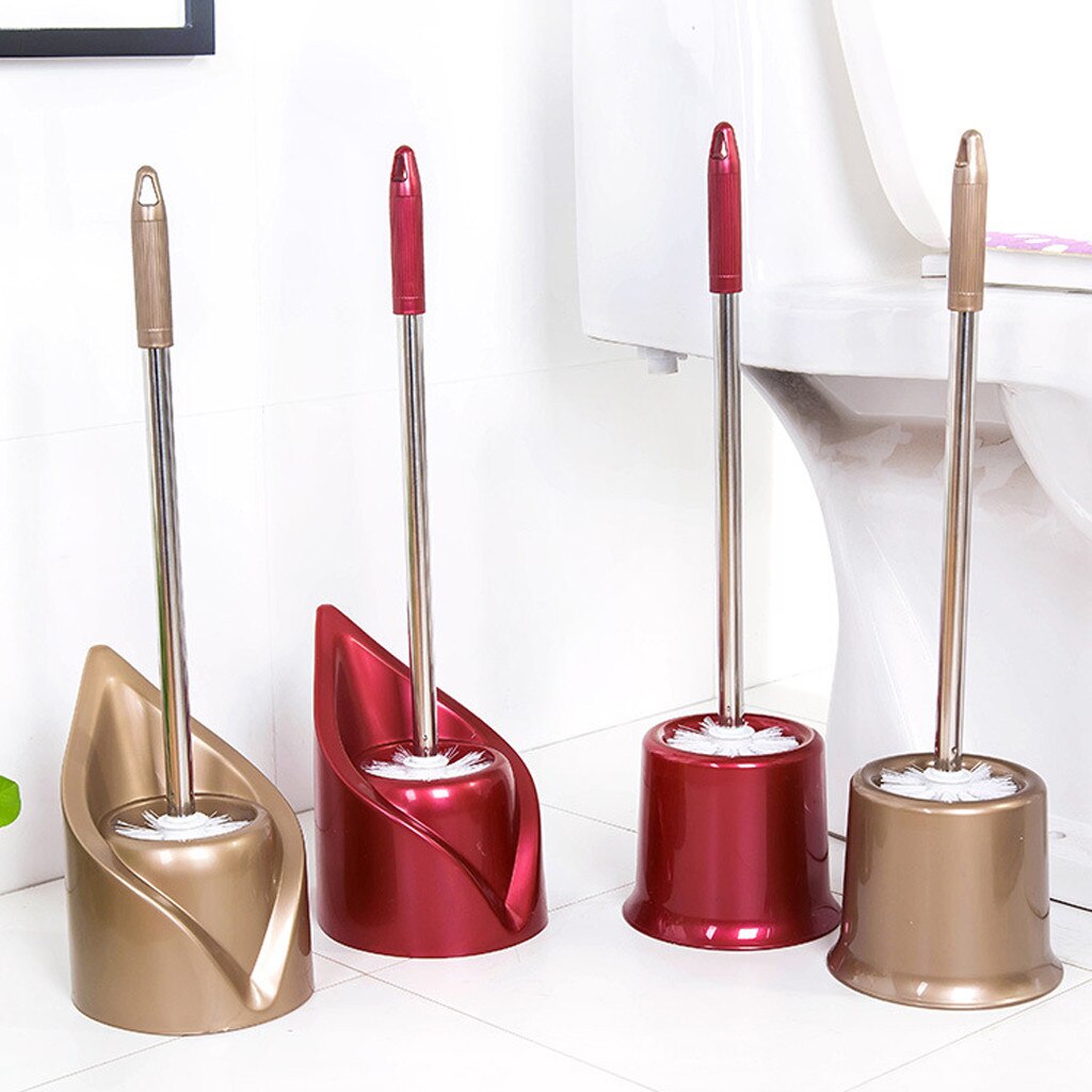 En Acier inoxydable à Long Manche Brosse de Toilette Ensemble Feuille Brosse Wc Set De Support Pour Toilettes Outils Propres Salle De Bain # p30