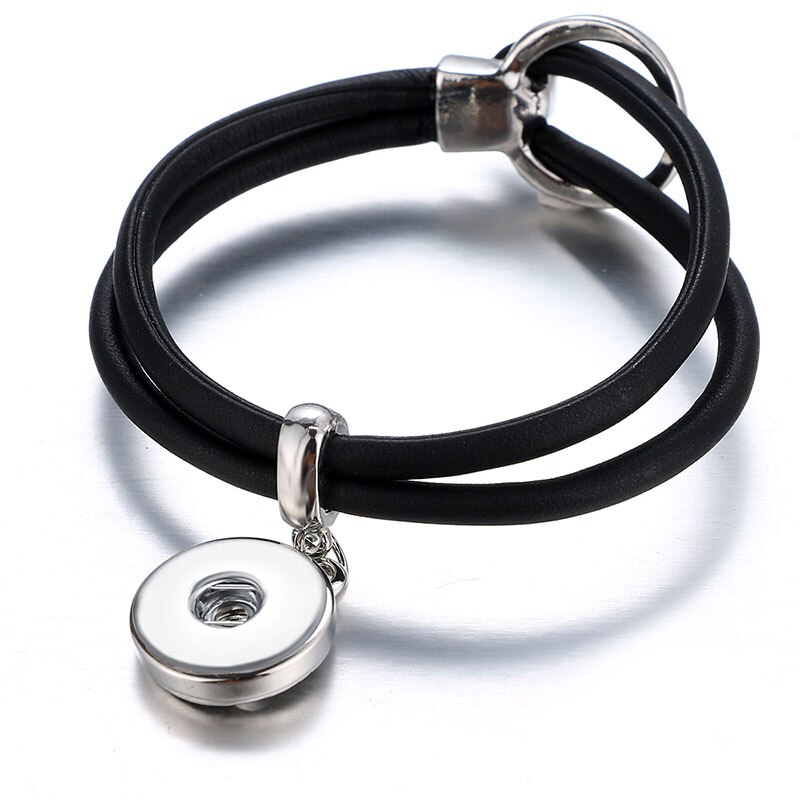 Beauty multi-color Leather simple Buckle Snap bracelet 20cm fit DIY 18MM snap buttons snap jewelry SE0204: black2