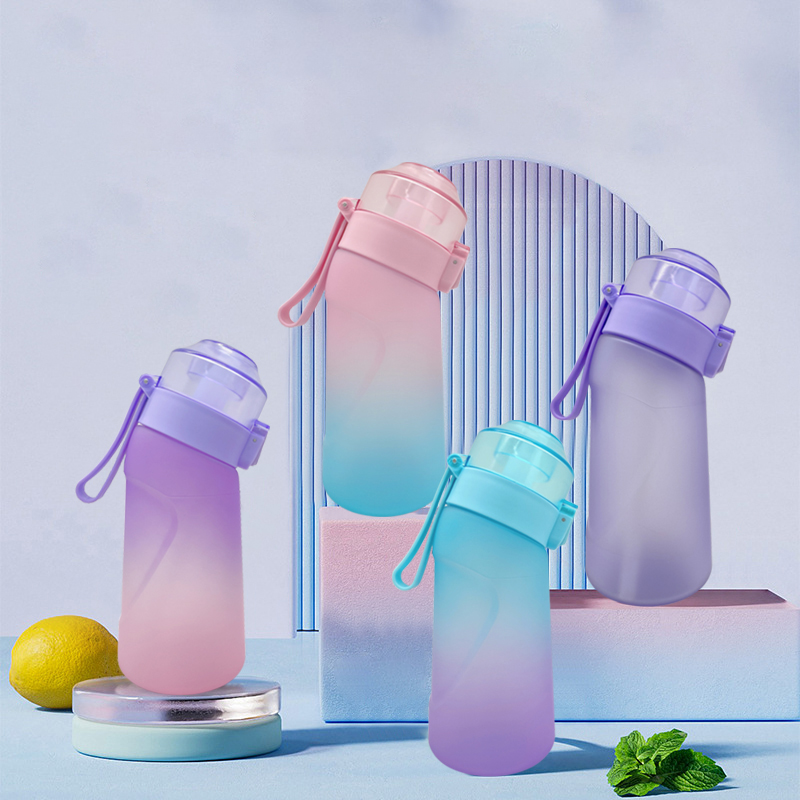 LUSQI 500 ml Luftgeschmack-Wasserflasche mit 9 Geschmacksringen, sportlicher, modischer Strohhalm für draussen-Sportaktivitäzehn