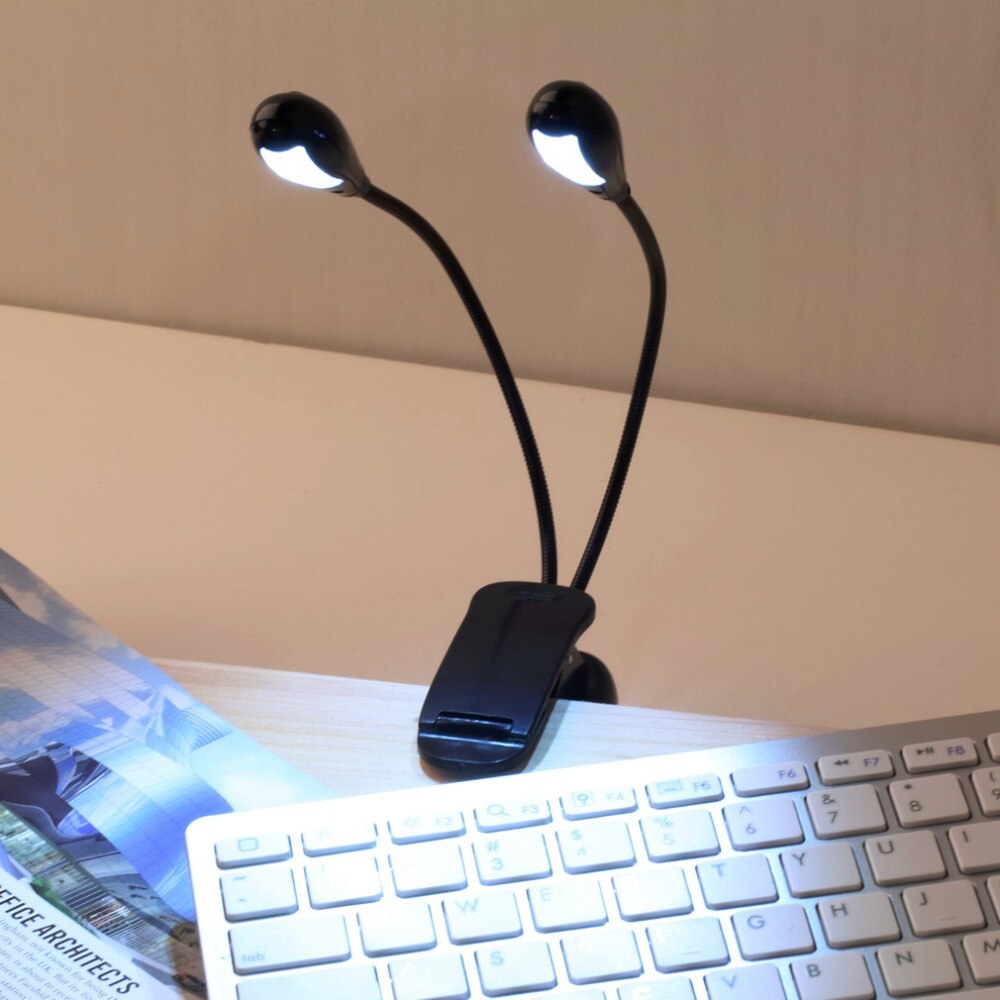 Icoco justerbare svanehalse 2 dobbelte fleksible arme 4 led clip-on lys lampe bordlampe bordlampe til klaver nodestand bog