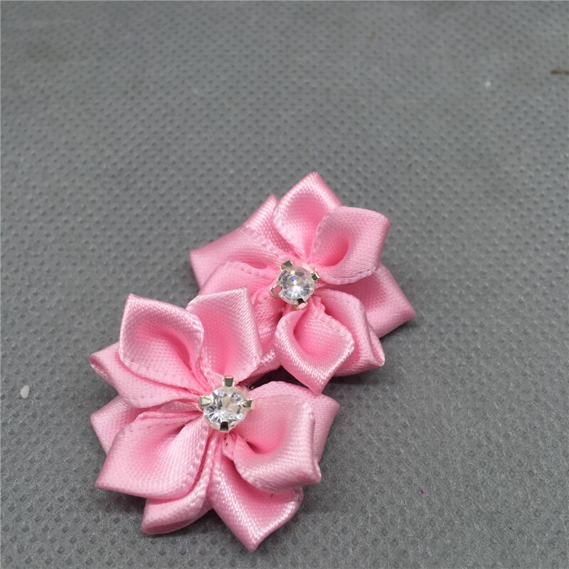 Ruban de fleurs en Satin, 10 pièces, avec des Appliques de perles de cristal, artisanat/garniture, bricolage: pink