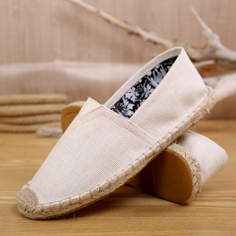 zomer handgemaakte linnen canvas schoenen klassieke ademend slip-op platte met mannen skateboard schoenen tm0009: white / 9