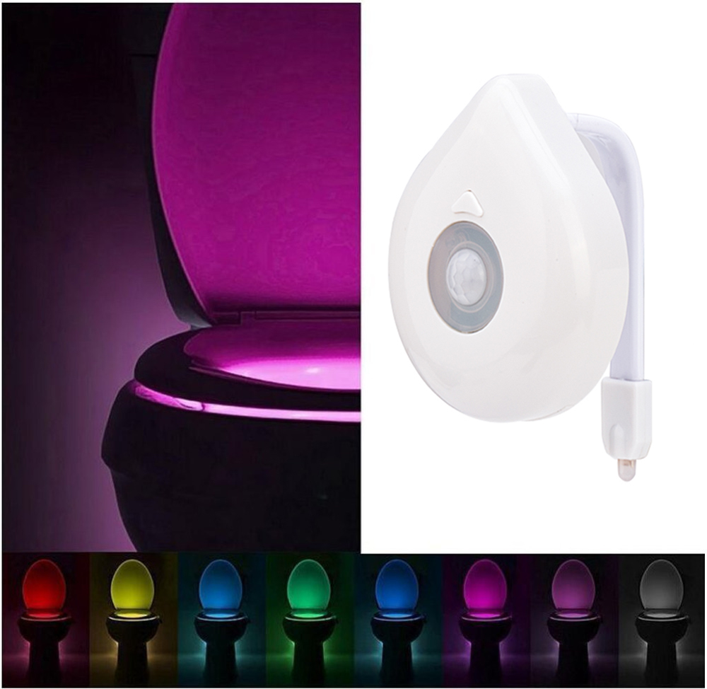 Smart bevægelsessensor toiletsæde natlys 8 farver vandtæt baggrundsbelysning til toiletskål førte luminaria lampe wc toiletlys: Som billedshow