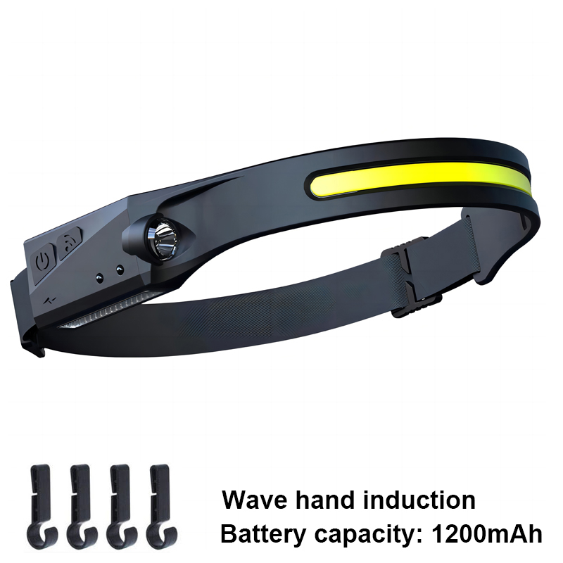 1200 mAh inductie COB LED-sensorkoplamp, ingebouwde batterijzaklamp, USB oplaadbare hoofdlamp, 5 verlichtingsmodi koplamp: YELLOW
