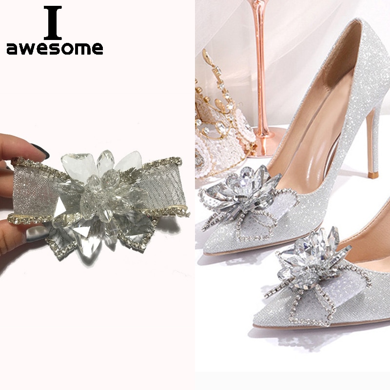 Shining Crystal boog-knoop Rhinestone Bridal Wedding Party Schoenen Accessoires Voor hoge Hakken Sandalen Decoraties Schoen bloem