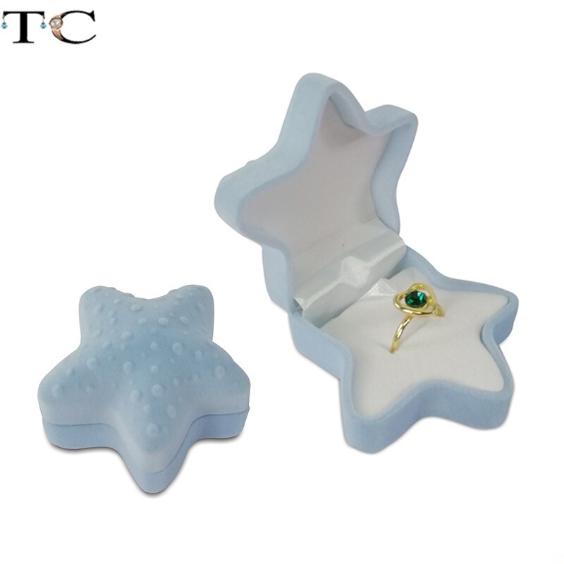 Kreative Samt Schmuck Kasten Mini Container Ring Kasten Ohrringe Ringe Lagerung Kasten Kleine Zubehör Anzeige Kasten: Seestern Blau