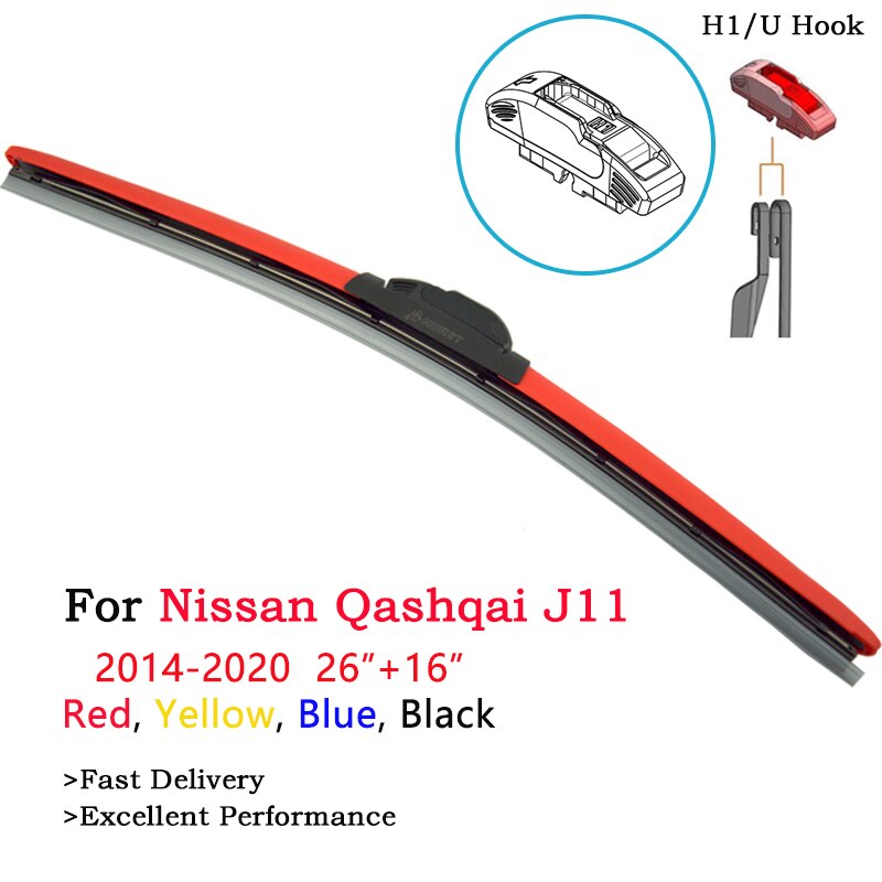 Kleurrijke Voorruit Hybrid Ruitenwissers Voor Nissan Qashqai Kashkay J10 J11 'S 2006 Fit H U J Haak rood Blauw Geel Zwart 18: Blue / J11 2014-2020