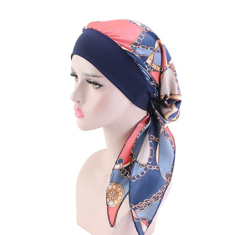 Women Chiffon Muslim Hijab Caps Flower Print Turban Bonnet Islamic Ladies Head Scarf Wrap Under Hijab Caps Turbante: 14