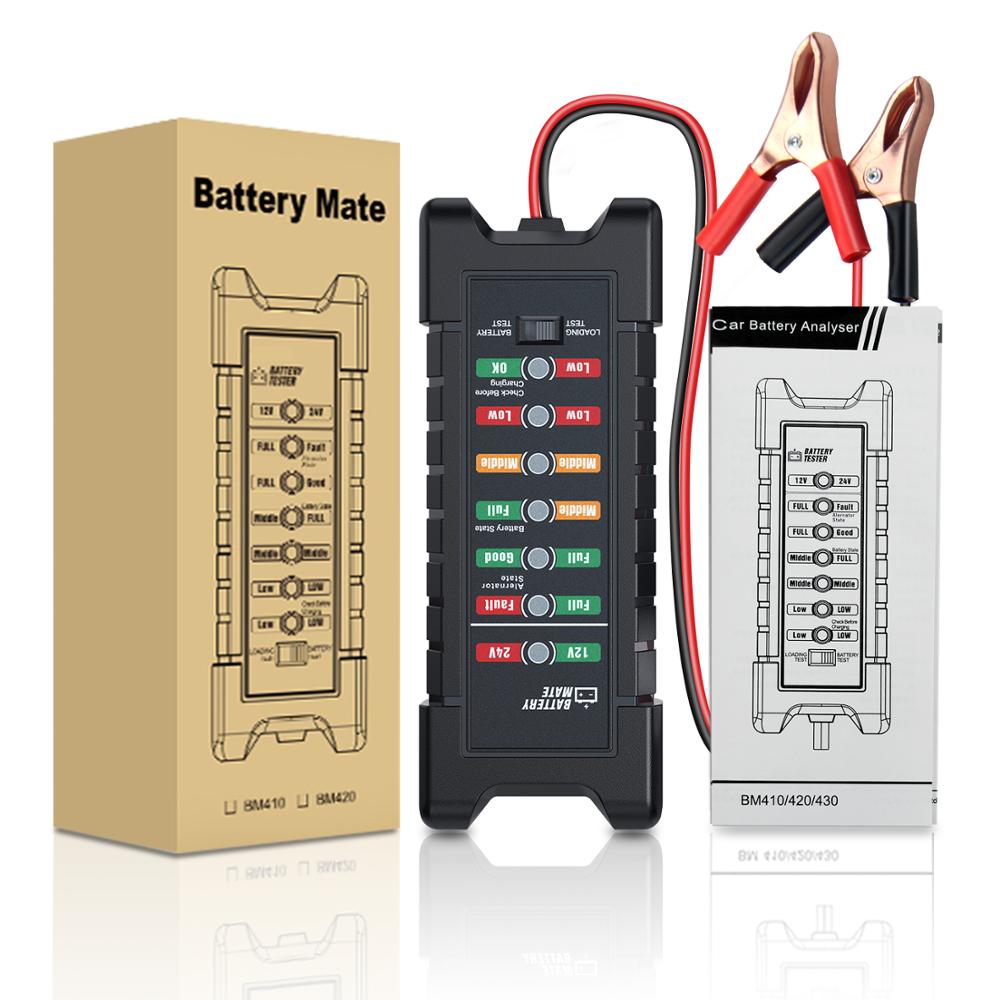 12v 24v bilbatteritester hurtigstartende tester generator 7 led lysdisplay autodiagnoseværktøj 24 volt batterianalyse: Bm410