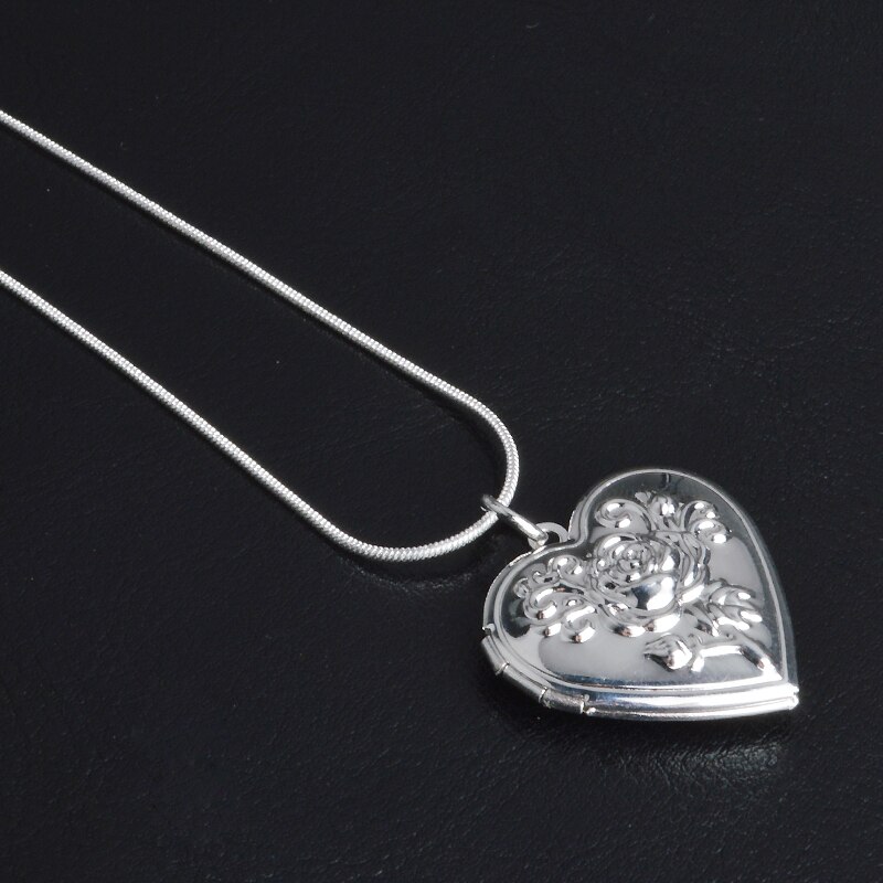 Classique Vintage Rose fleur 925 argent Sterling médaillon Double coeur collier Photo El collier pendentif femmes 'meilleur