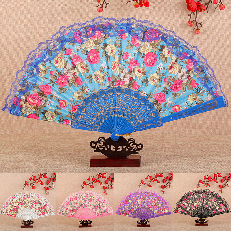 Éventail de danse pliable en plastique, tissu à fleurs de Style Vintage, classique, chinois, d'été