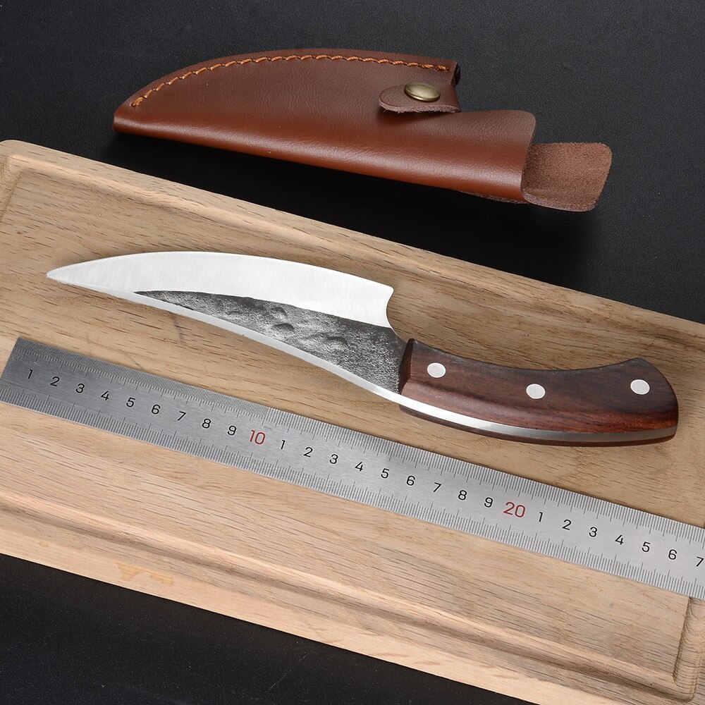 Qing 5.5 inch Boning Camping Serbian Knife Full Tang Cleaver Butcher Handmade Forged Steel Knife Slice Chef Knives With Leather: C