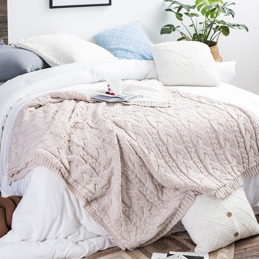 Mantas de punto gruesas hechas a mano manta gruesa de lana Merino voluminosa para adultos de invierno sofá cama hogar mantas