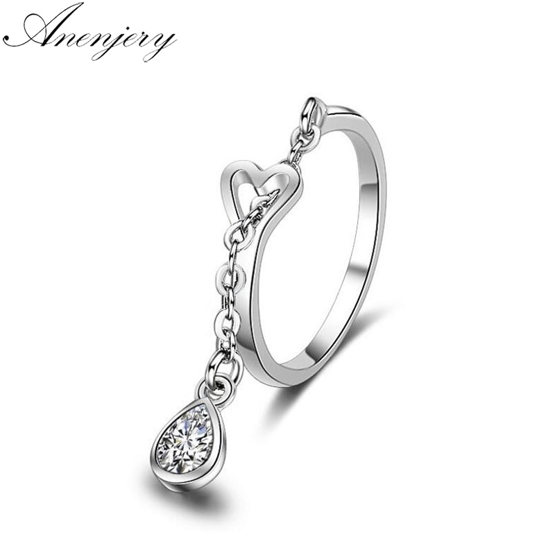 Anenjery Argento Dei Monili di colore di Zircon di Goccia dell'acqua Del Cuore di Amore Anelli per Le Donne Anelli di Cerimonia Nuziale anelli mujer S-R234