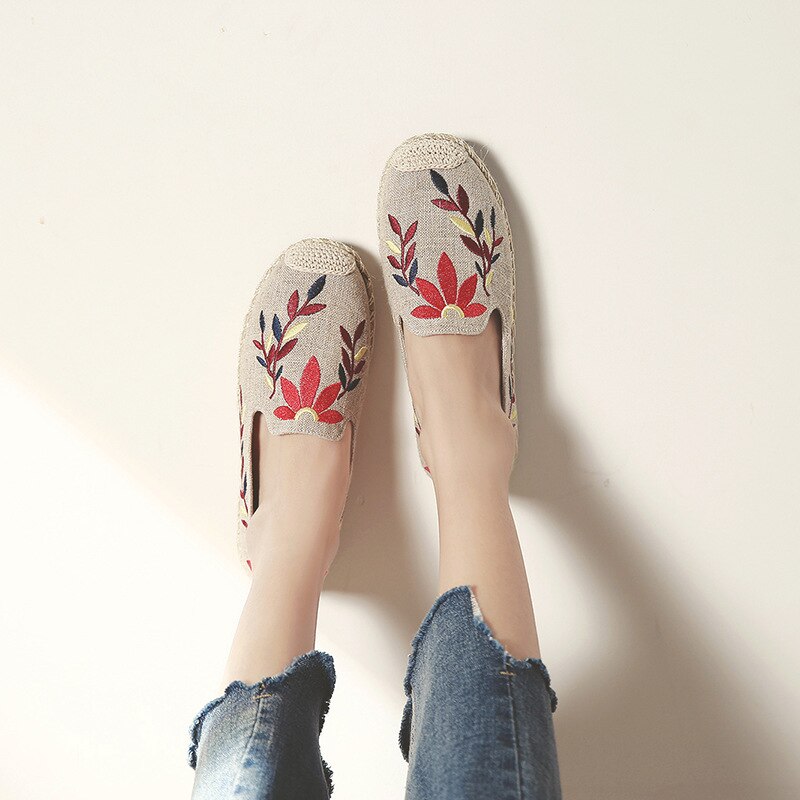 Dwayne spring katoenen linnen geborduurde vissersschoenen koreaanse versie van lage platte casual schoenen dames gevulkaniseerde schoenen 45