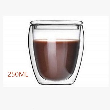 Dubbelwandige Glas Dubbeldeks Glas Mokken Met Deksel Bodum Draaglijk Wijn Bier Glas Ei Vormige koffie Thee Cup: 250ML