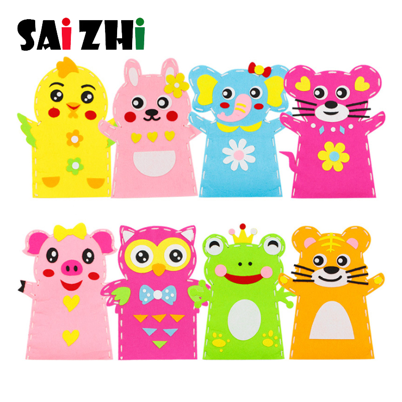 Saizhi 3D Crafts Handmade Kids Child DIY Activity Top Accessories Hand Puppet Non-Woven Cloth Animal DIY Sewing Toys