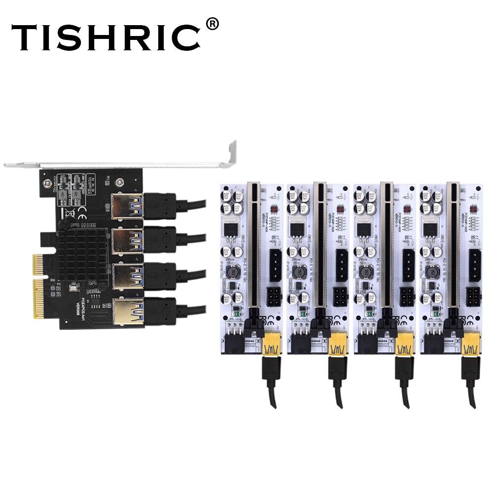 TISHRIC Mining Connectors PCIE Riser 009S/010/010X/011 PCI Express Multiplier PCIE 1 to 4 Riser Expansion Card Add on Cards
